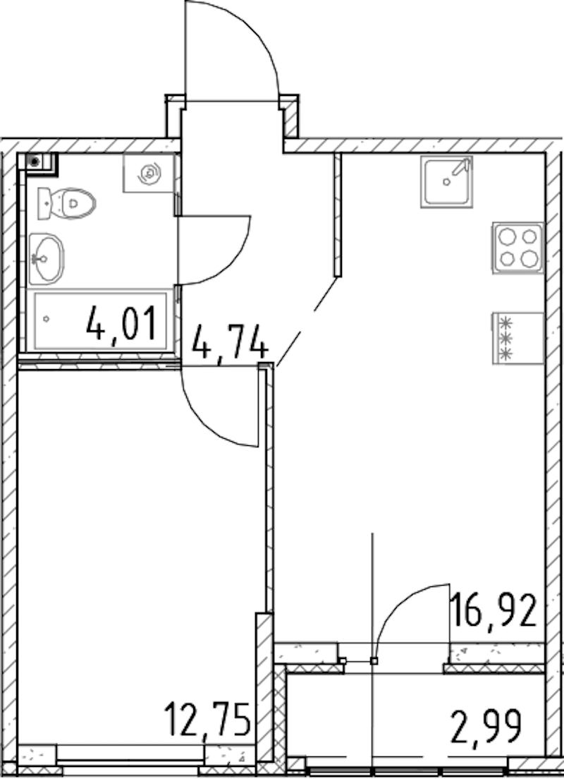 1-комнатная квартира 38.42 м², 20/23 эт., ЖК «Город Первых»